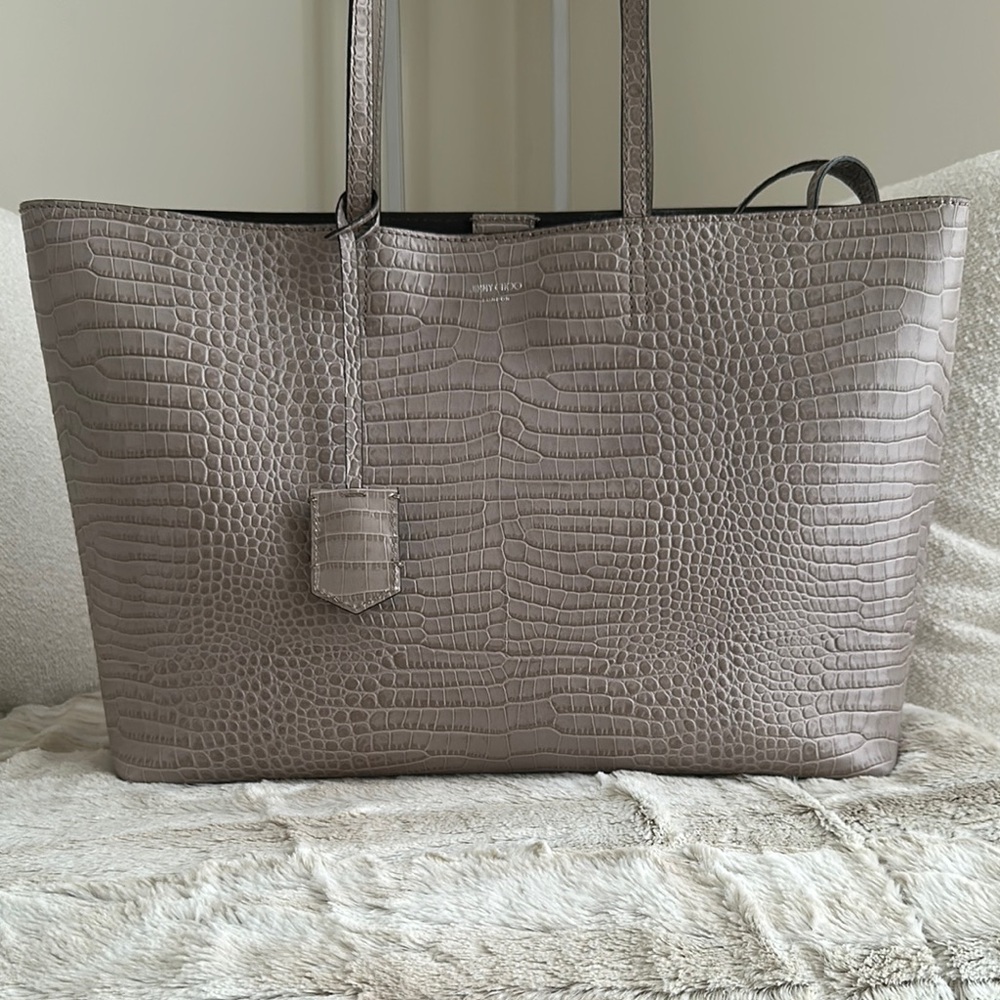 Jimmy Choo Crocodile-Embossed Gray Tote
